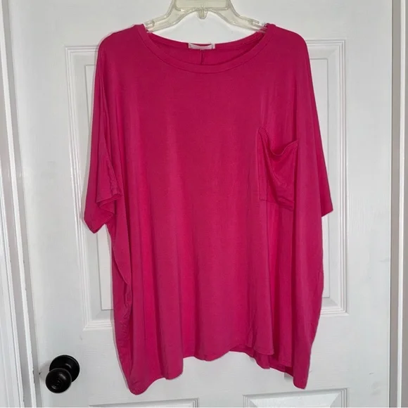 Zenana Outfitters Pink Short Sleeve Relaxed Boxy Oversized Stretch Tee size S - Picture 2 of 7